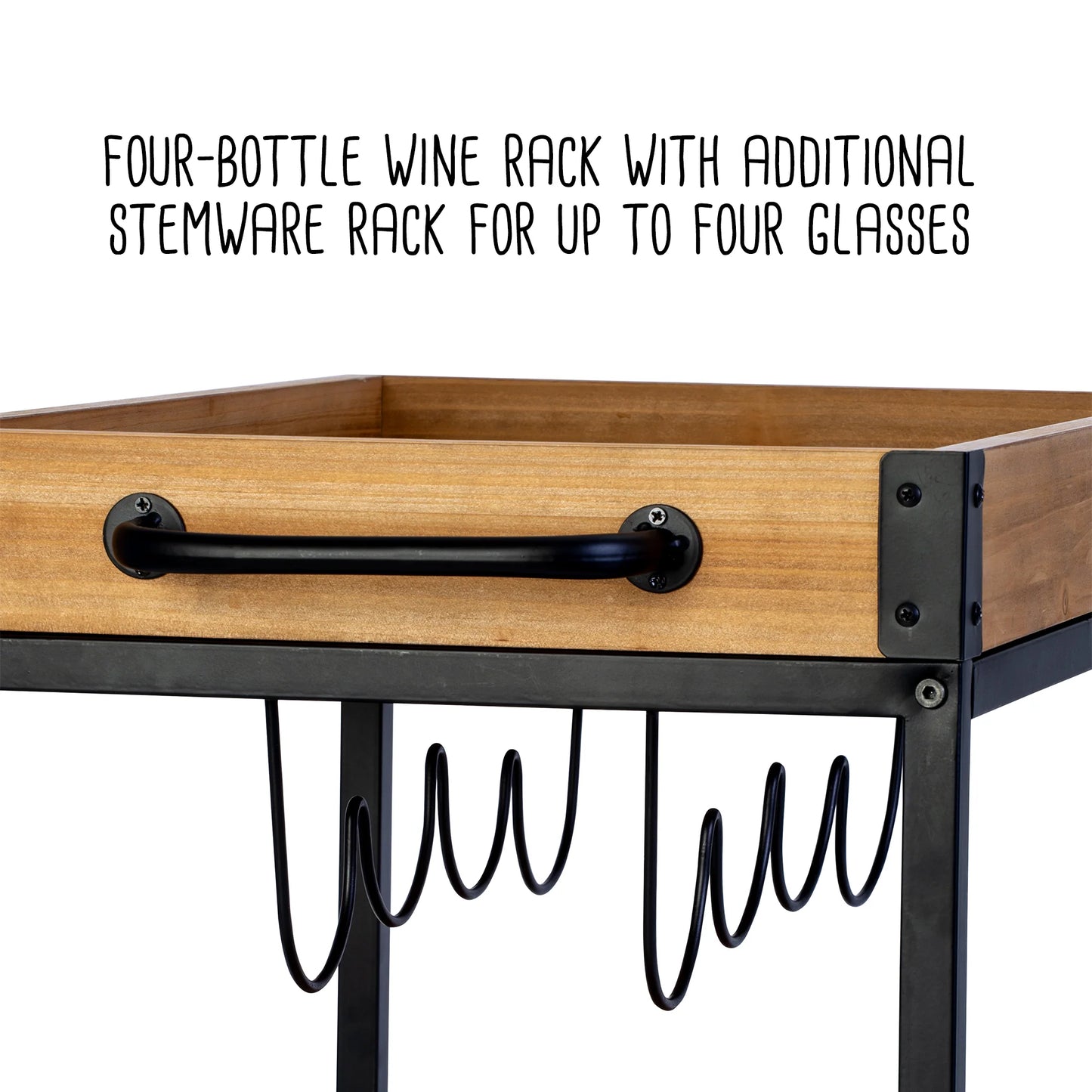 Industrial Wheeled Bar Cart with Removable Serving Tray