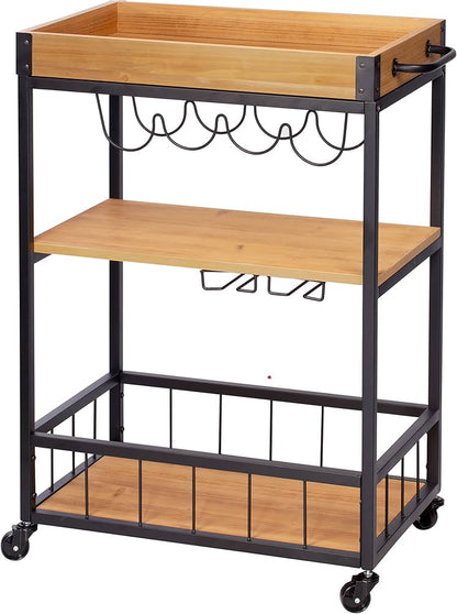 Industrial Wheeled Bar Cart with Removable Serving Tray