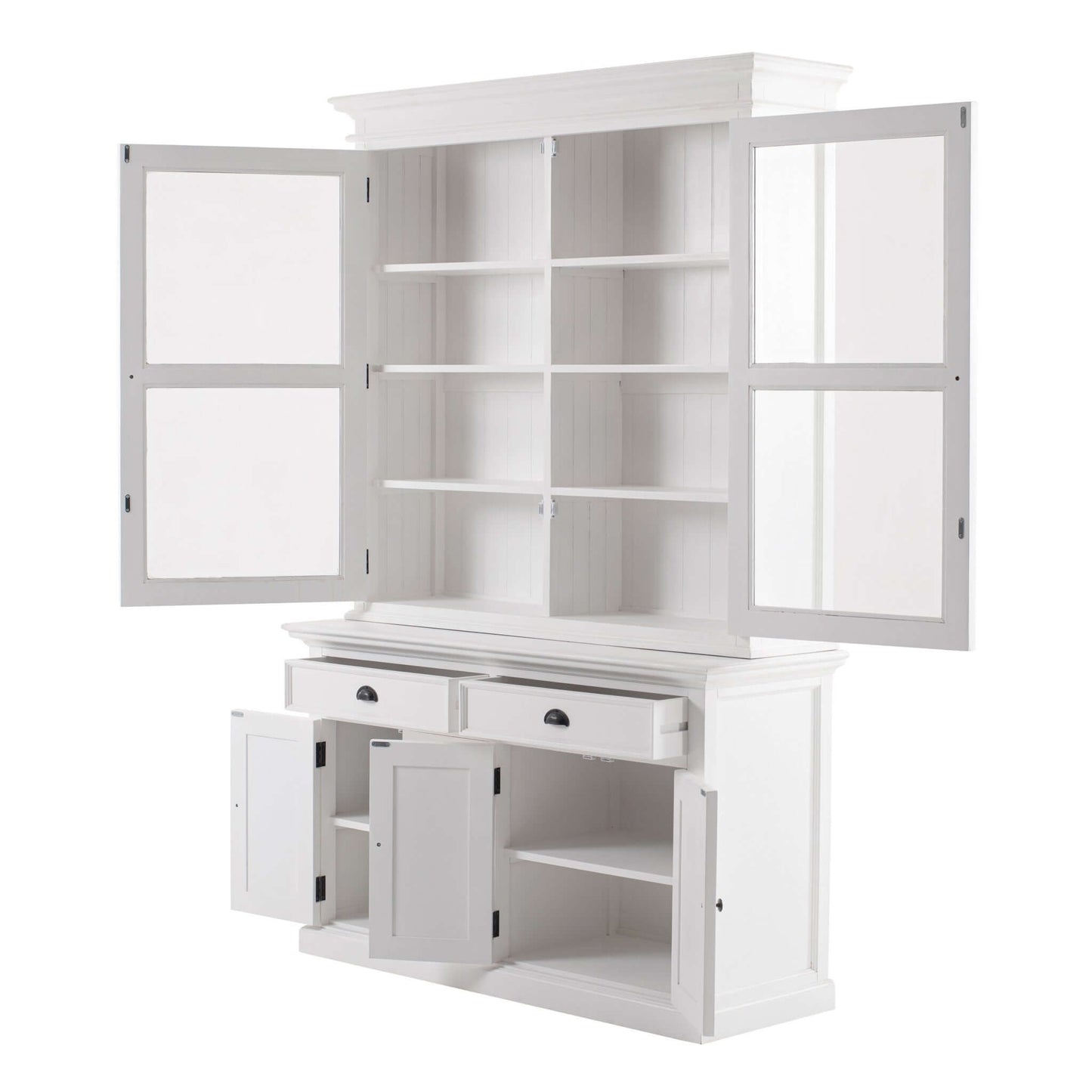 Homeroots 57 White Solid Wood Frame Dining Hutch with glass doors and shelves for elegant display and storage
