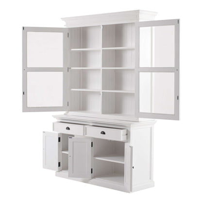 Homeroots 57 White Solid Wood Frame Dining Hutch with glass doors and shelves for elegant display and storage