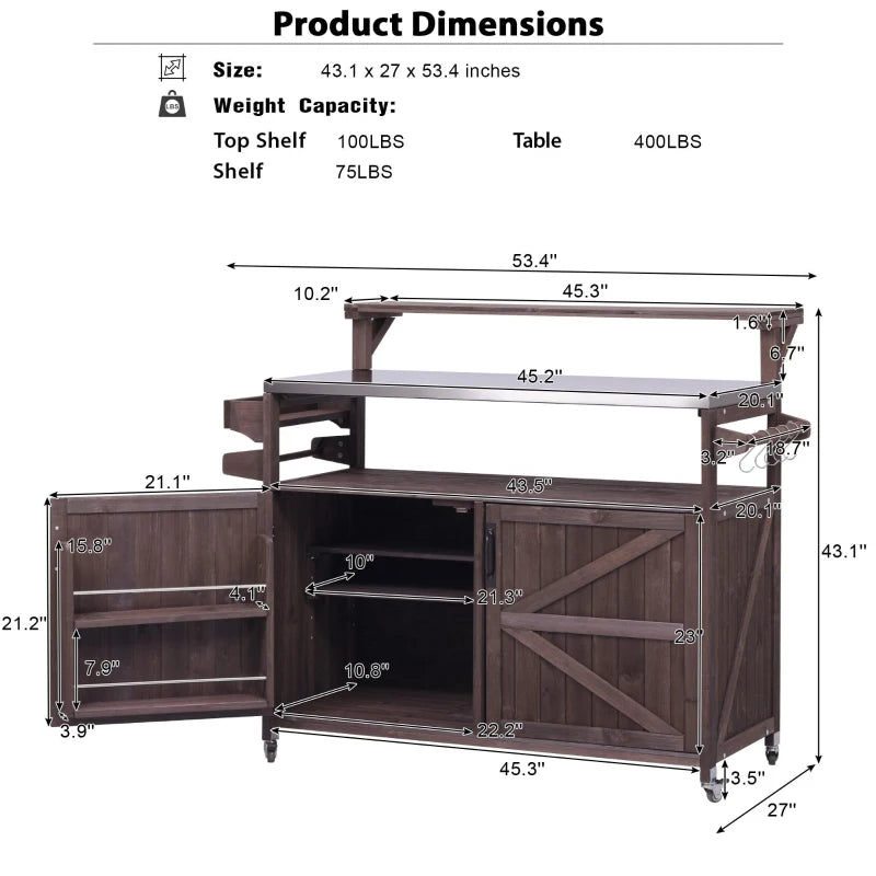 Outdoor Kitchen Island with Raised Shelf