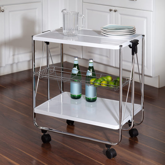 Versatile Modern Foldable Kitchen Cart with Wheels and Metal Basket