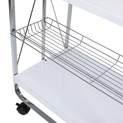 Versatile Modern Foldable Kitchen Cart with Wheels and Metal Basket