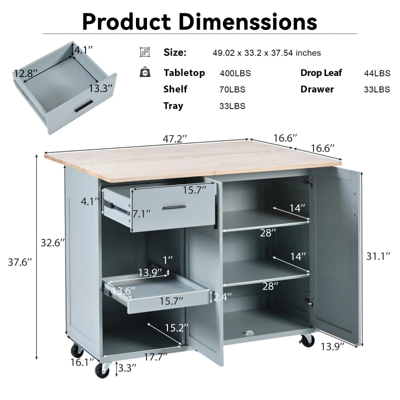 Kitchen Island Cart with Foldable Countertop