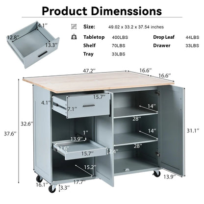 Kitchen Island Cart with Foldable Countertop