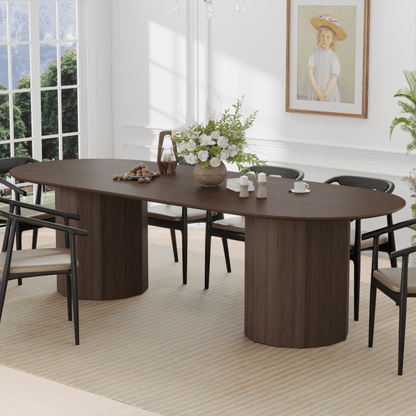 Walnut Solid Wood Double Pedestal Base Oval Dining Table