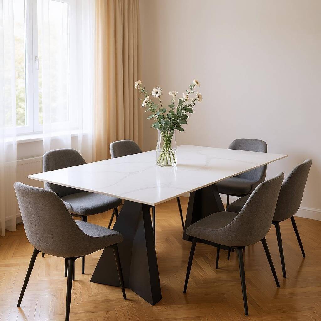 79" White and Black Sintered Double Pedestal Base Dining Table