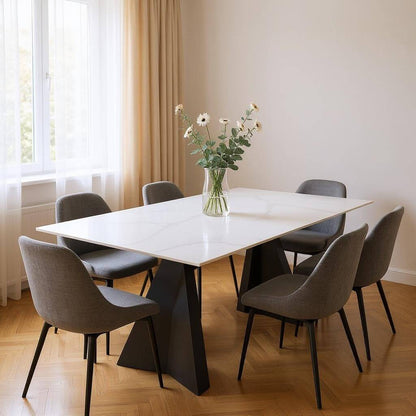 79" White and Black Sintered Double Pedestal Base Dining Table