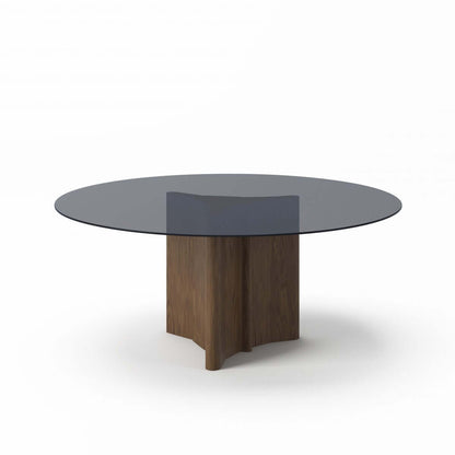 71'' Smoky Black And Brown Rounded Glass Wood Base Dining Table