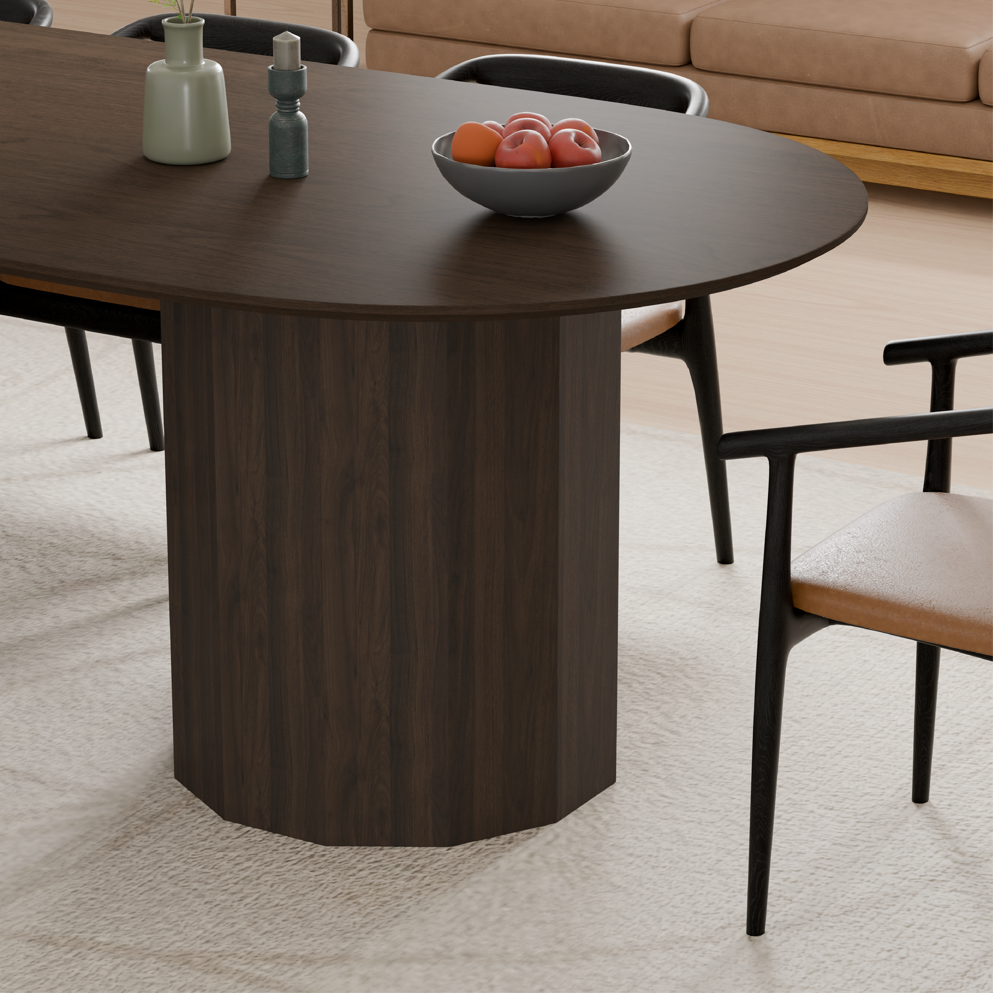 Walnut Solid Wood Double Pedestal Base Oval Dining Table