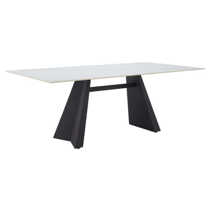 79" White and Black Sintered Double Pedestal Base Dining Table