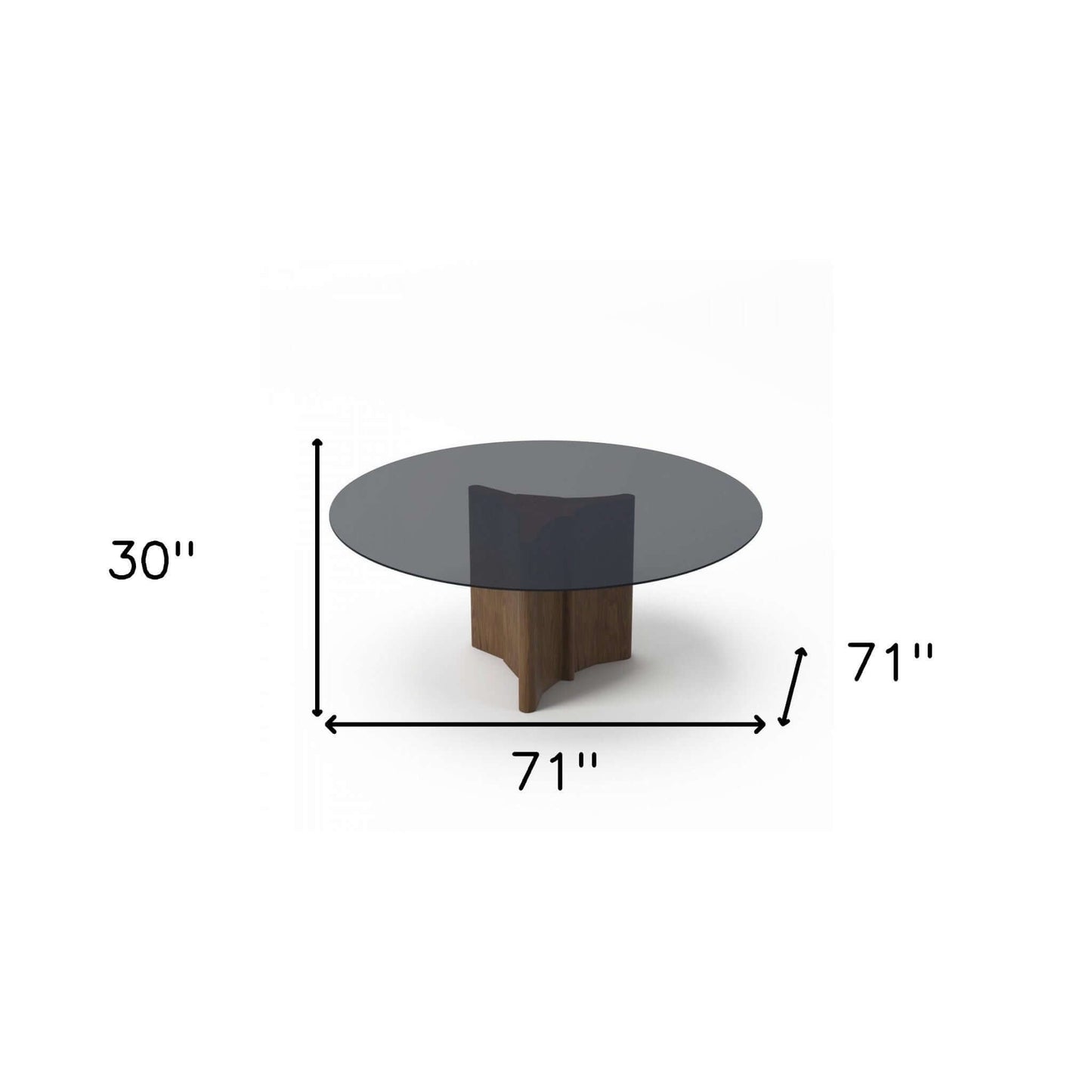 71'' Smoky Black And Brown Rounded Glass Wood Base Dining Table