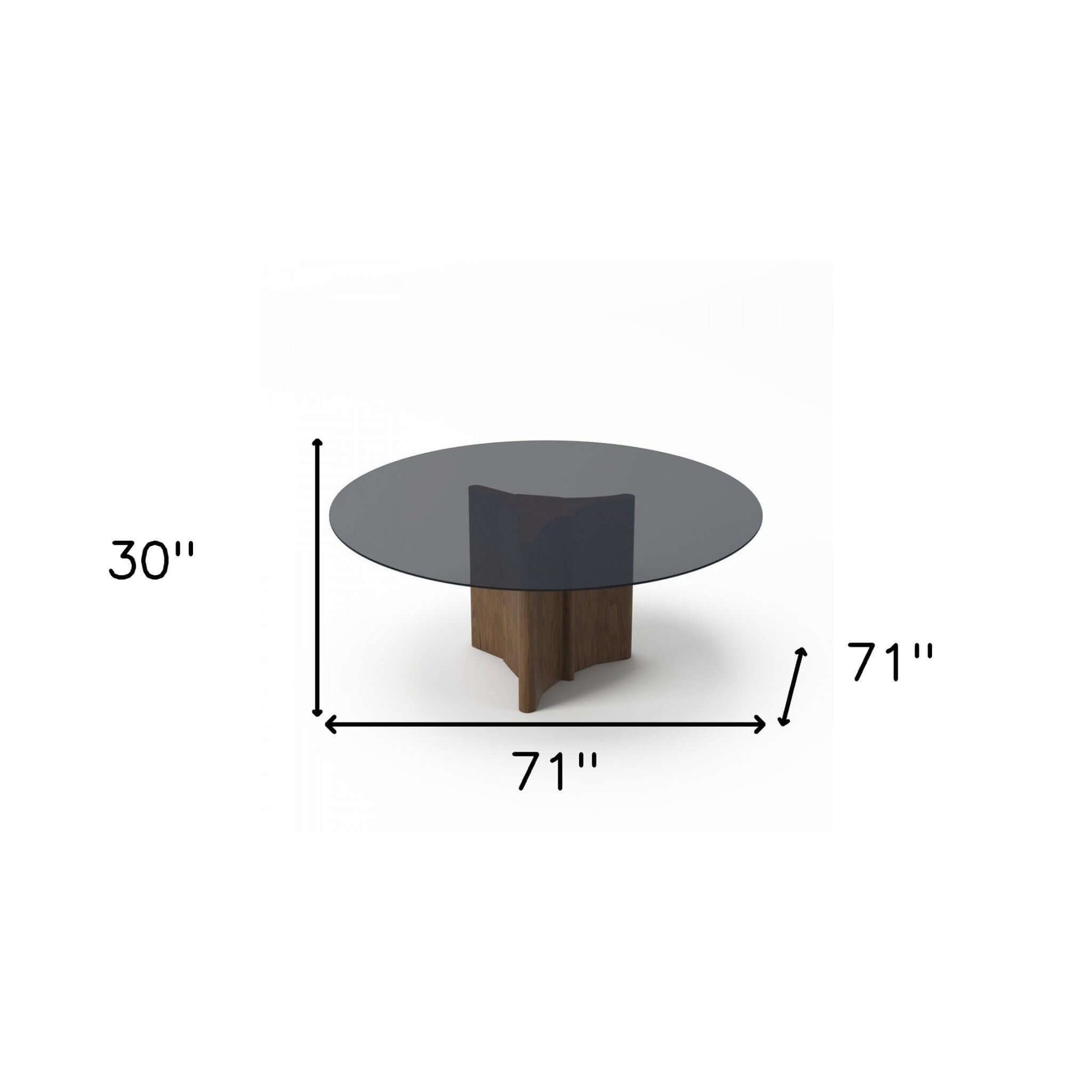 71'' Smoky Black And Brown Rounded Glass Wood Base Dining Table