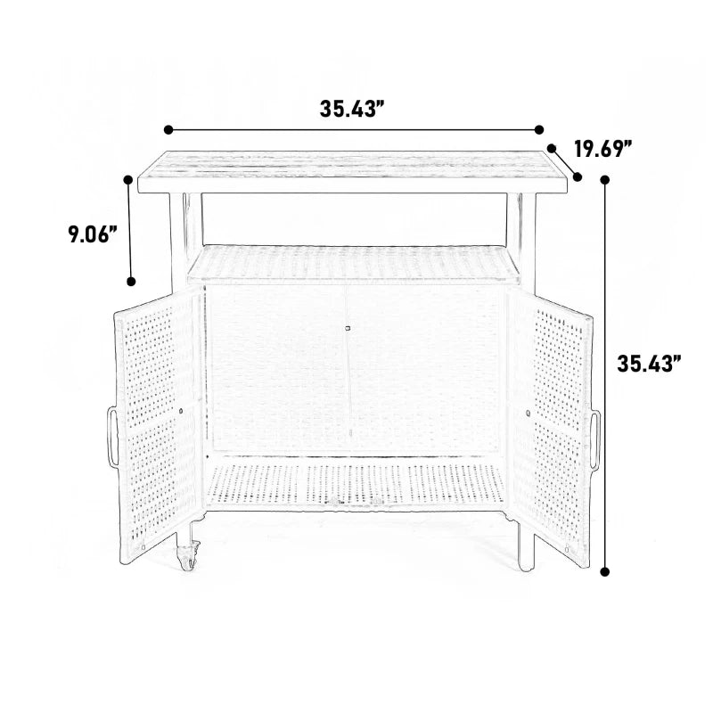Outdoor Wicker Bar Cart with Plastic Wood
