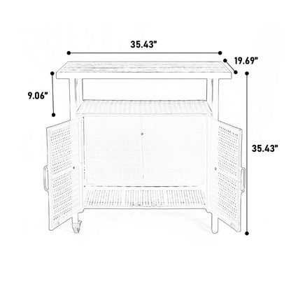 Outdoor Wicker Bar Cart with Plastic Wood