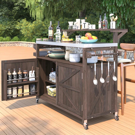 Outdoor Kitchen Island with Raised Shelf