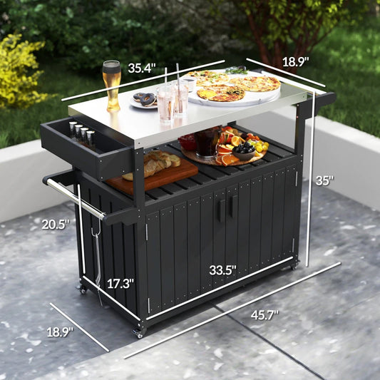 Outsunny Outdoor Bar Cart with Storage