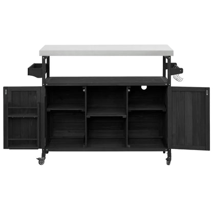 Black Outdoor Kitchen Rolling Bar Cart 