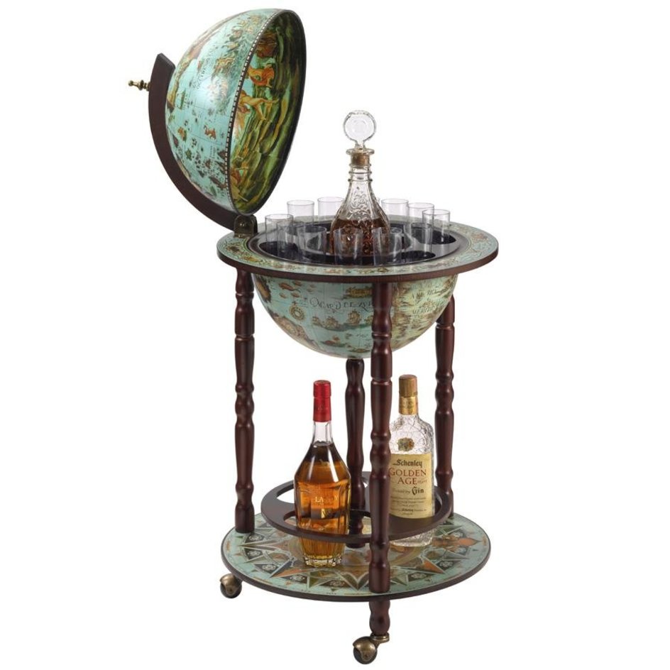 Sixteenth Century Cielo Blue Globe Bar Cabinet