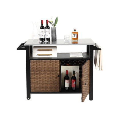 Outdoor Kitchen Wicker Island Rolling Cart