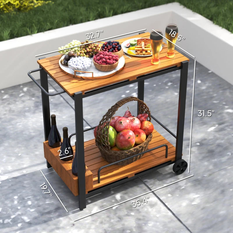 Outsunny Acacia Wood Outdoor Bar Cart 