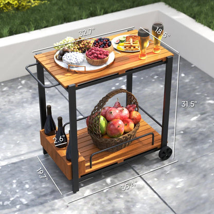 Outsunny Acacia Wood Outdoor Bar Cart 