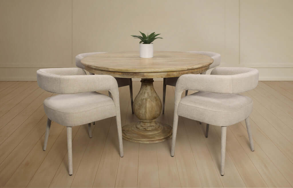 Five Piece Dark Brown Round Solid Wood Dining Set with Four Chairs