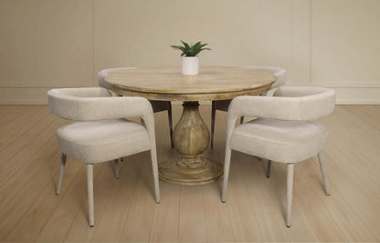 Five Piece Dark Brown Round Solid Wood Dining Set with Four Chairs