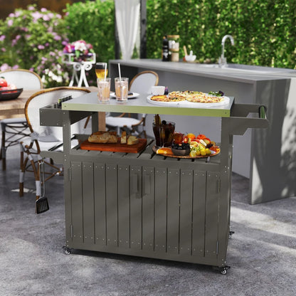 Outsunny Outdoor Bar Cart with Storage