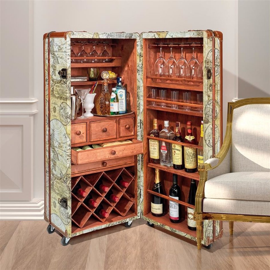 Map Cocktail Bar Steamer Trunk