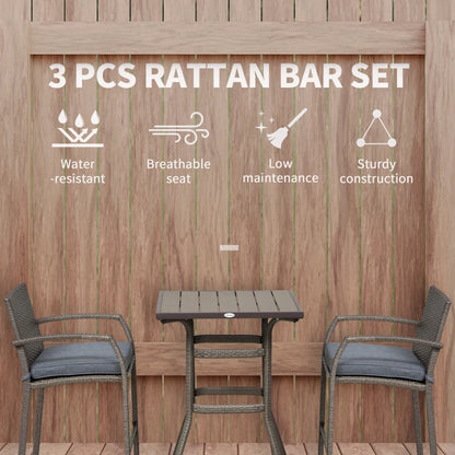 Outsunny 3 PCS Grain Top Rattan Wicker Bar Set 