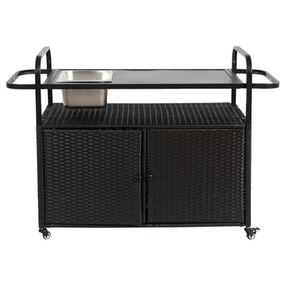 Outdoor Wicker Bar Cart with Glass