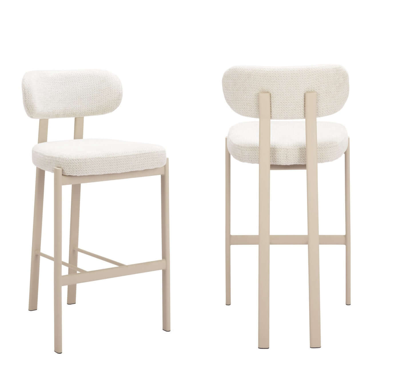 Set of Two Gray Wood and Fabric Low Back Bar Chairs showcasing modern design and comfort.