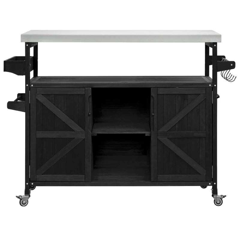 Black Outdoor Kitchen Rolling Bar Cart 