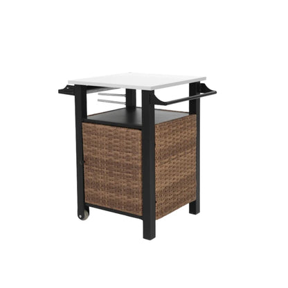 Outdoor Wicker Island Rolling Cart with Storage