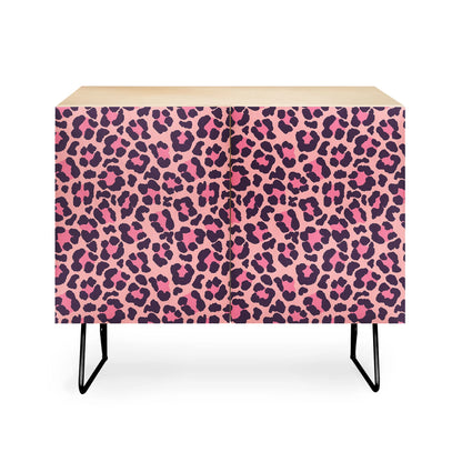 Avenie leopard print coral pink cabinet credenza