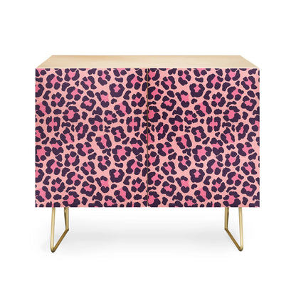 Avenie leopard print coral pink cabinet credenza