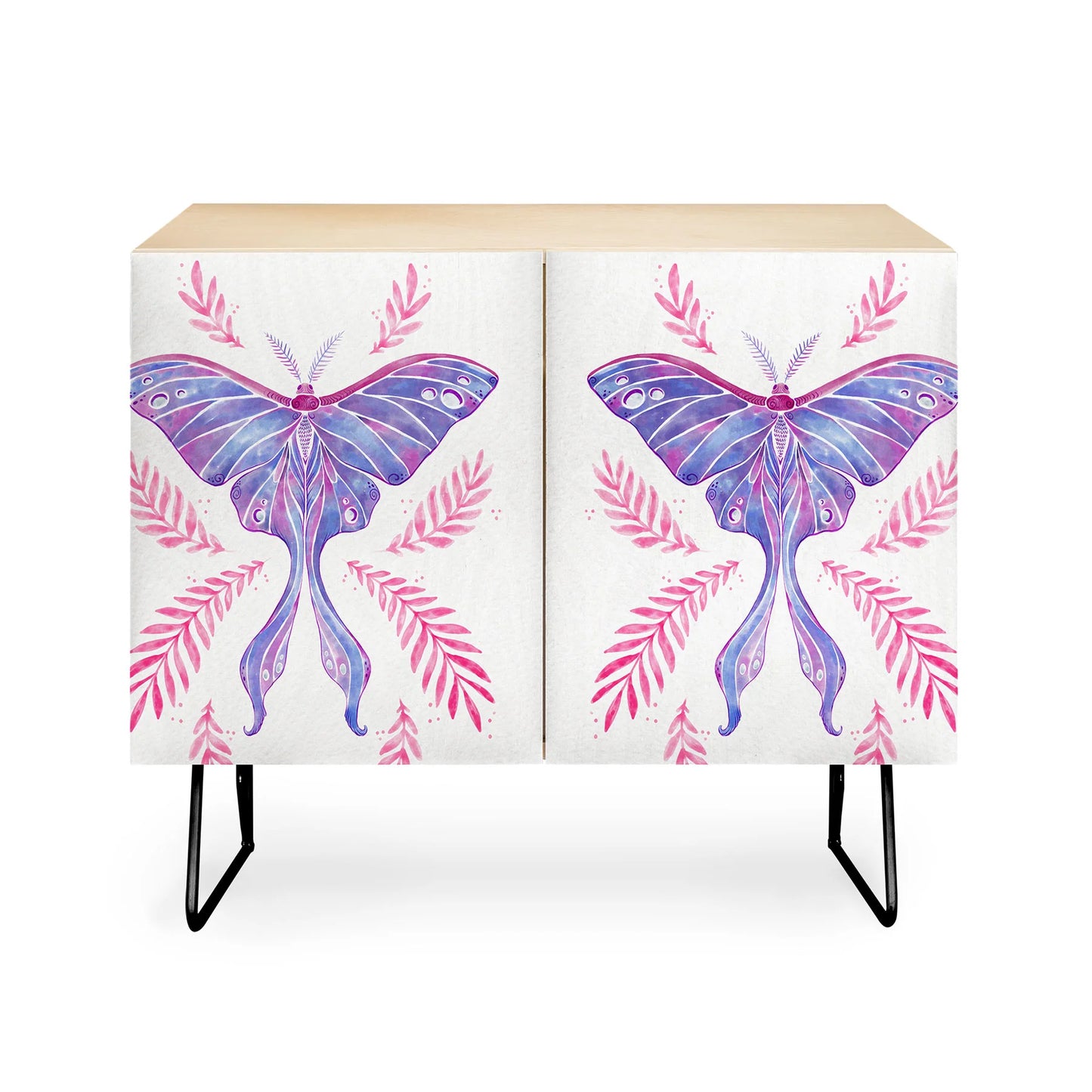 Avenie luna moth blue violet cabinet credenza