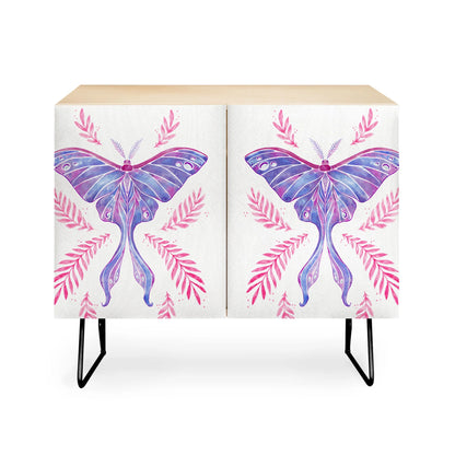 Avenie luna moth blue violet cabinet credenza