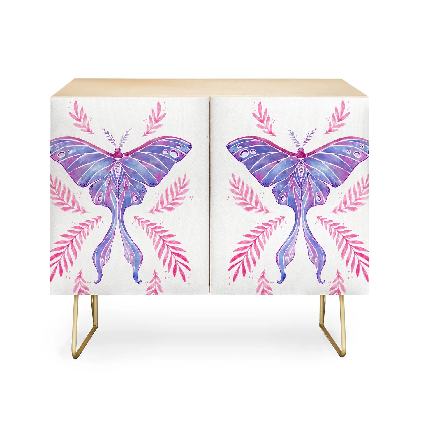 Avenie luna moth blue violet cabinet credenza