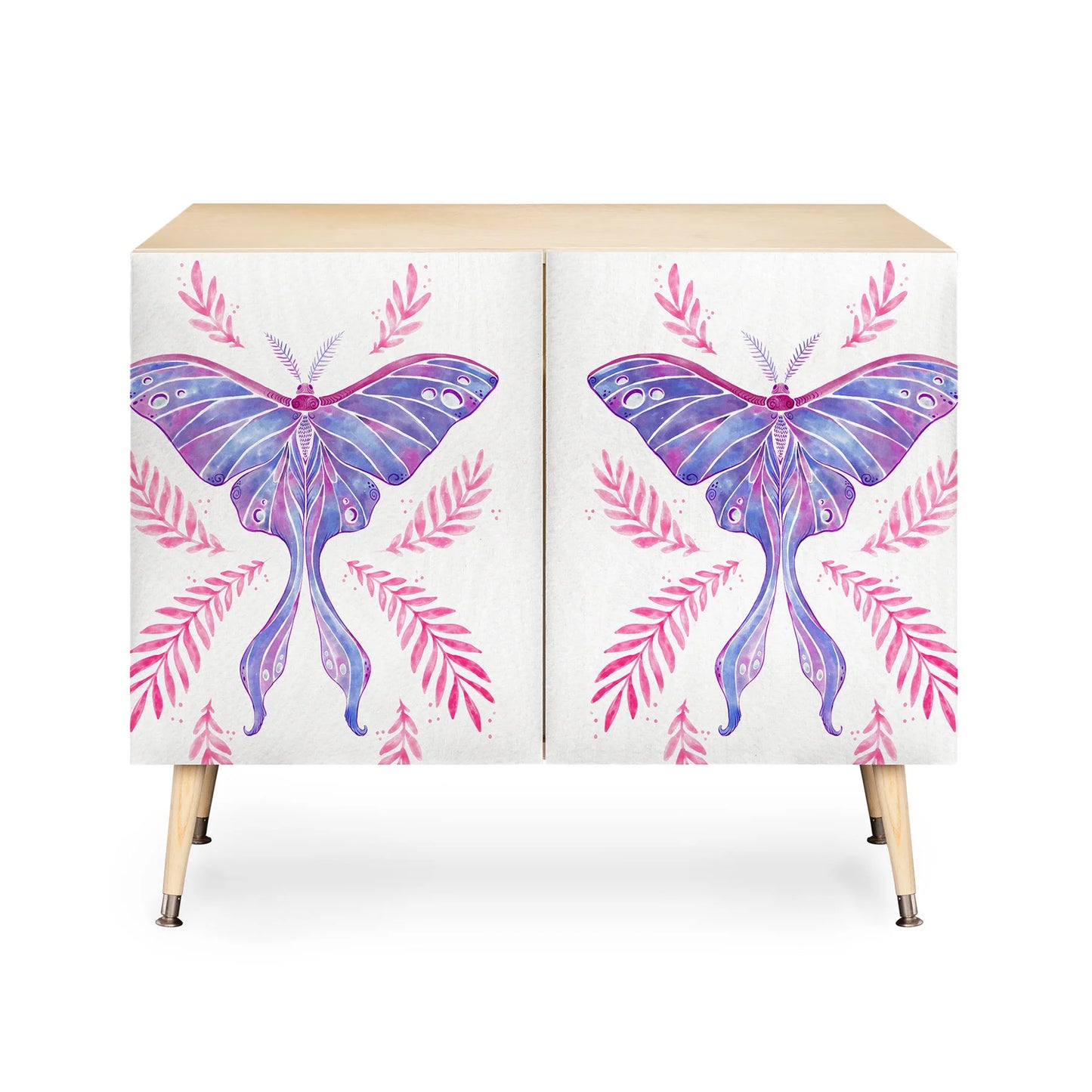 Avenie luna moth blue violet cabinet credenza