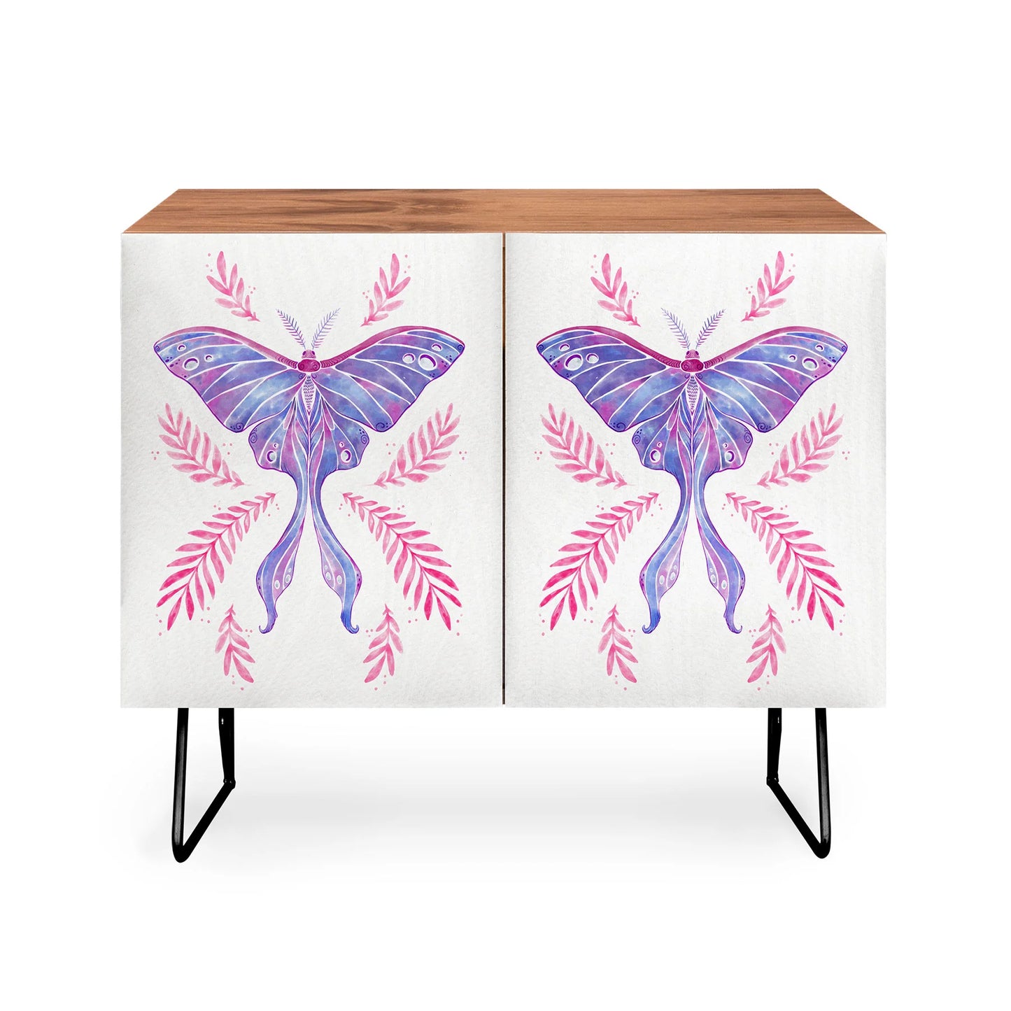 Avenie luna moth blue violet cabinet credenza