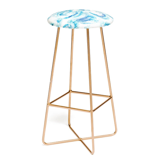 Sea waves blue coastal marine watercolor stool