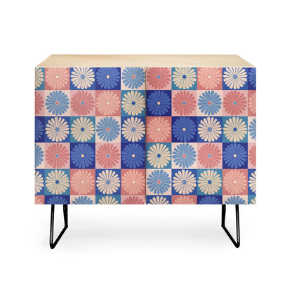 Color poems checker daisies ii blue pink cabinet