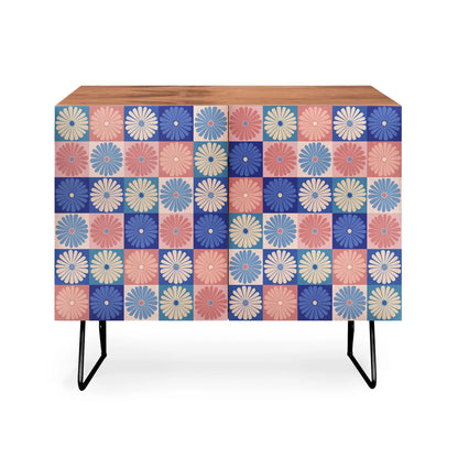 Color poems checker daisies ii blue pink cabinet