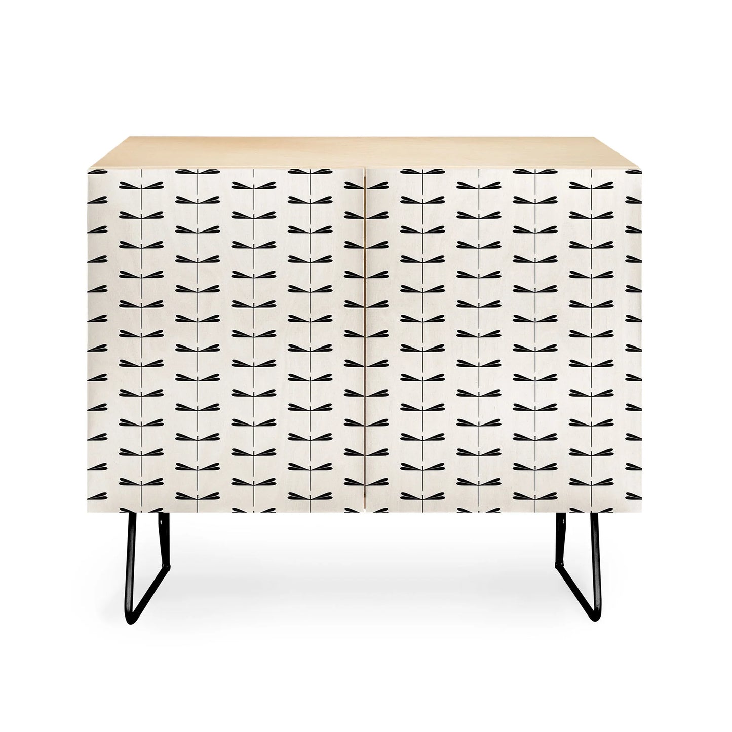Color poems dragonfly pattern black white cabinet credenza