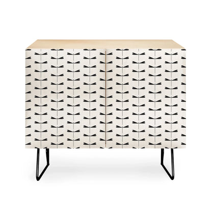 Color poems dragonfly pattern black white cabinet credenza