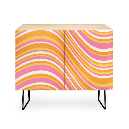 Color poems wavy retro stripes iii cabinet credenza