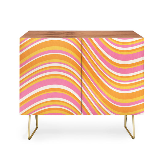 Color poems wavy retro stripes iii cabinet credenza