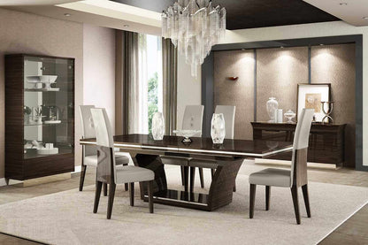 Seven Piece Dark Brown Solid Wood Dining Set with Six Chairs